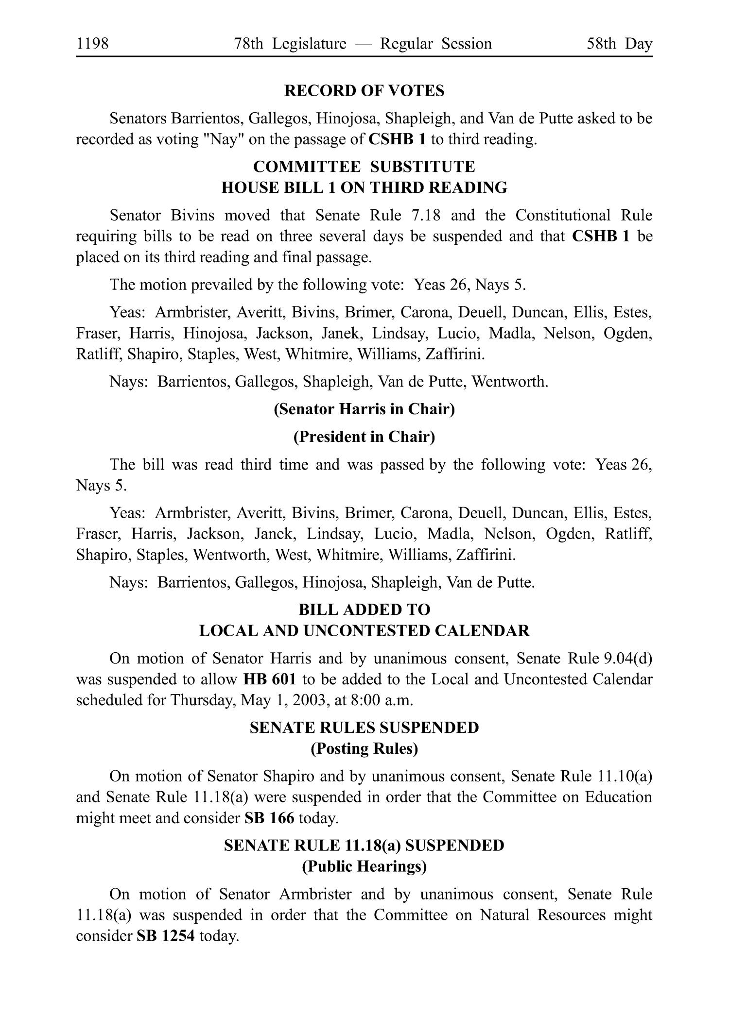 Journal of the Senate, Regular Session of the Seventy-Eighth Legislature of the State of Texas, Volume 1
                                                
                                                    1198
                                                
