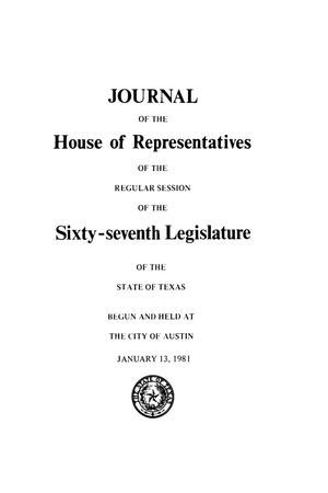 Primary view of object titled 'Journal of the House of Representatives of the Regular Session of the Sixty-Seventh Legislature of the State of Texas, Volume 1'.