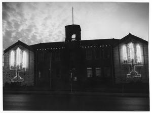 Primary view of object titled '[City of Denton: City Hall, N. Elm decorated for Christmas]'.