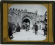 Photograph: Glass Slide of Camels Coming Through Damascus Gate (Jerusalem, Israel)