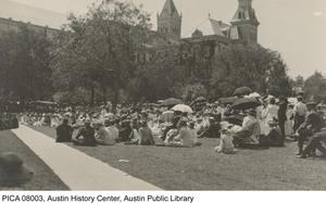 Primary view of object titled '[Student gathering on University of Texas at Austin campus before Governor Ferguson protest parade]'.