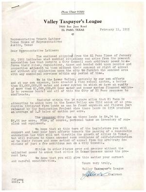 Primary view of object titled '[Letter from J. E. Clark to Truett Latimer, February 11, 1955]'.