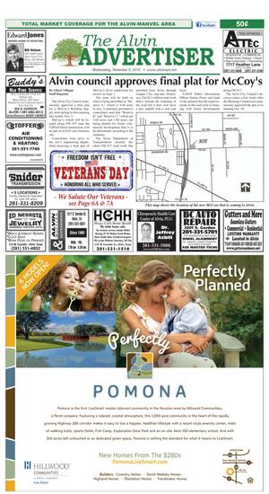 Primary view of object titled 'The Alvin Advertiser (Alvin, Tex.), Ed. 1 Wednesday, November 9, 2016'.