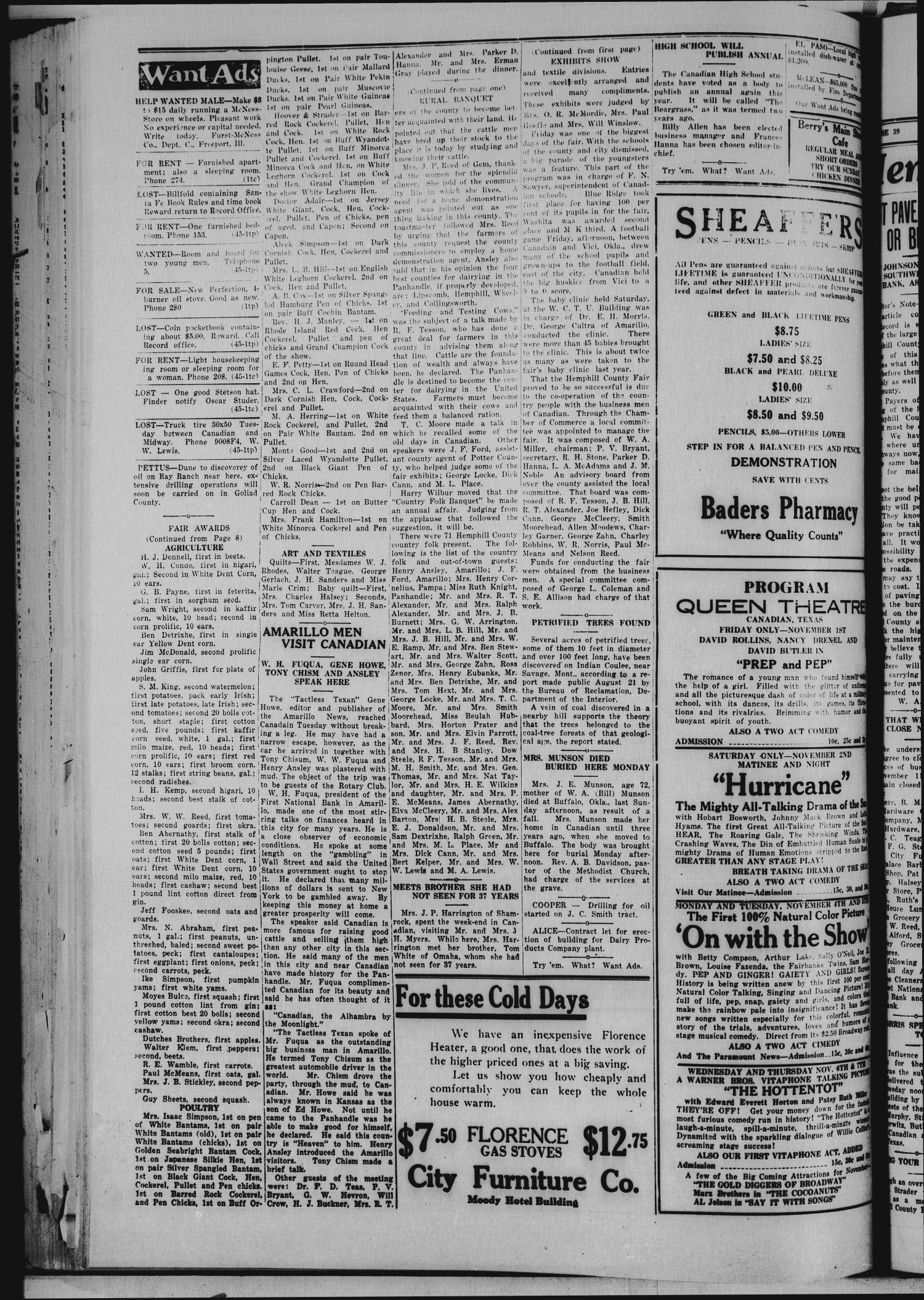 The Canadian Record (Canadian, Tex.), Vol. 39, No. 45, Ed. 1  Thursday, October 31, 1929
                                                
                                                    [Sequence #]: 10 of 10
                                                