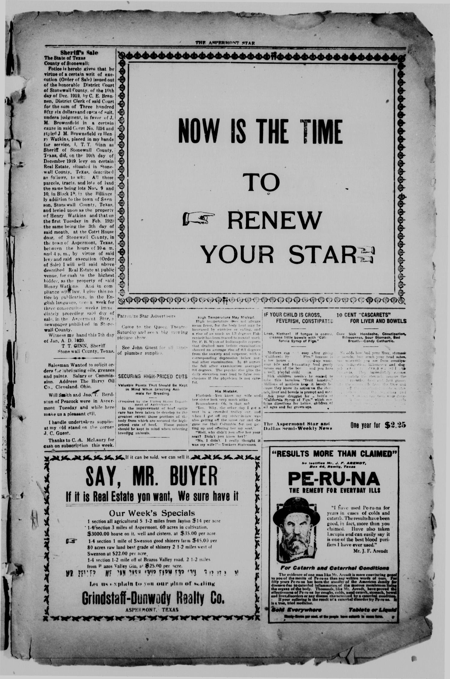 The Aspermont Star (Aspermont, Tex.), Vol. 22, No. 25, Ed. 1  Thursday, January 8, 1920
                                                
                                                    [Sequence #]: 3 of 8
                                                