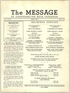 Primary view of object titled 'The Message, Volume 1, Number 20, May 1947'.
