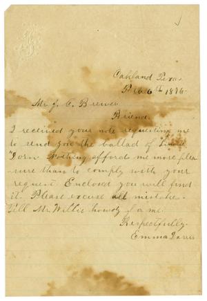[Letter from Emma Davis to John C. Brewer, February 6, 1876]