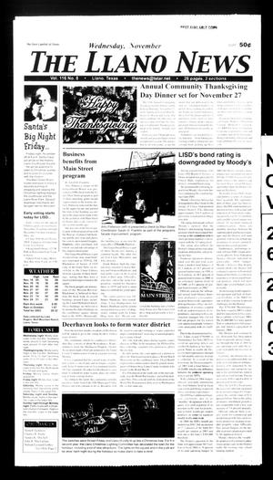 Primary view of object titled 'The Llano News (Llano, Tex.), Vol. 116, No. 8, Ed. 1 Wednesday, November 26, 2003'.