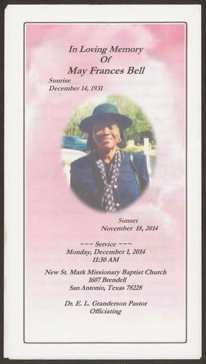 Primary view of object titled '[Funeral Program for May Frances Bell, December 1, 2014]'.