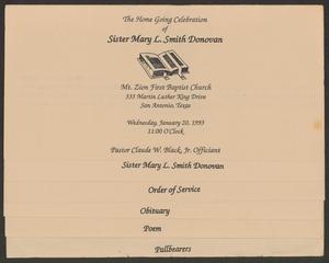 Primary view of object titled '[Funeral Program for Sister Mary L. Smith Donovan, January 20, 1993]'.