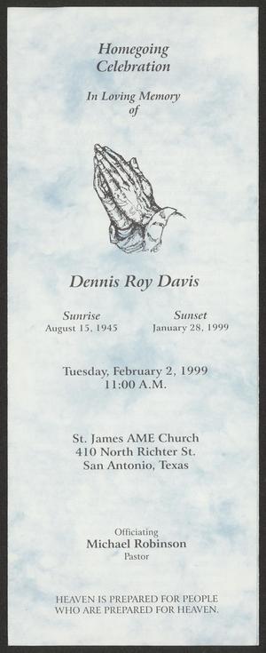 Primary view of object titled '[Funeral Program for Dennis Roy Davis, February 2, 1999]'.