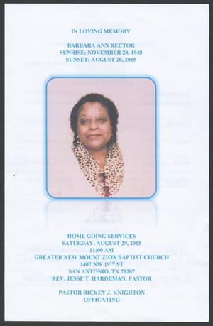 Primary view of object titled '[Funeral Program for Barbara Ann Rector, August 29, 2015]'.