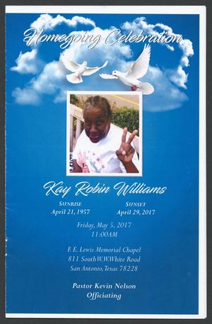 Primary view of object titled '[Funeral Program for Kay Robin Wiliams, May 5, 2017]'.