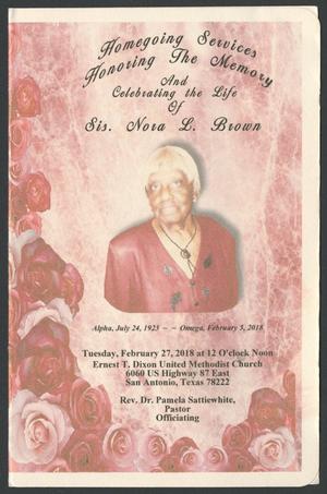 Primary view of object titled '[Funeral Program for Sis. Nora L. Brown, February 27, 2018]'.