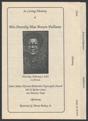 Primary view of object titled '[Funeral Program for Dorothy Mae Brown Pulliams, February 6, 1992]'.