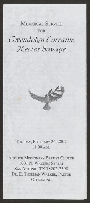 Primary view of object titled '[Funeral Program for Gwendoyn Lorraine Rector Savage, February 26, 2007]'.
