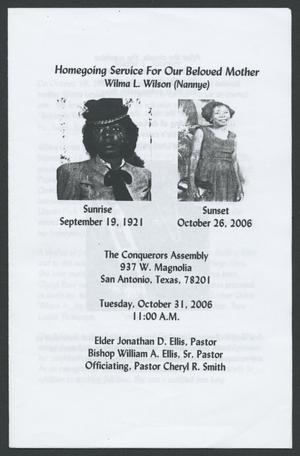 Primary view of object titled '[Funeral Program for Wilma L. Wilson, October 31, 2006]'.