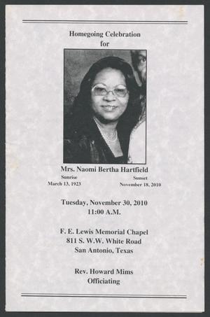 Primary view of object titled '[Funeral Program for Mrs. Naomi Bertha Hartfield, November 30, 2010]'.