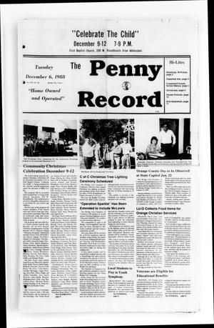Primary view of object titled 'The Penny Record (Bridge City, Tex.), Vol. 30, No. 30, Ed. 1 Tuesday, December 6, 1988'.