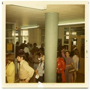 Primary view of object titled 'Line of students waiting to register for Fall classes'.
