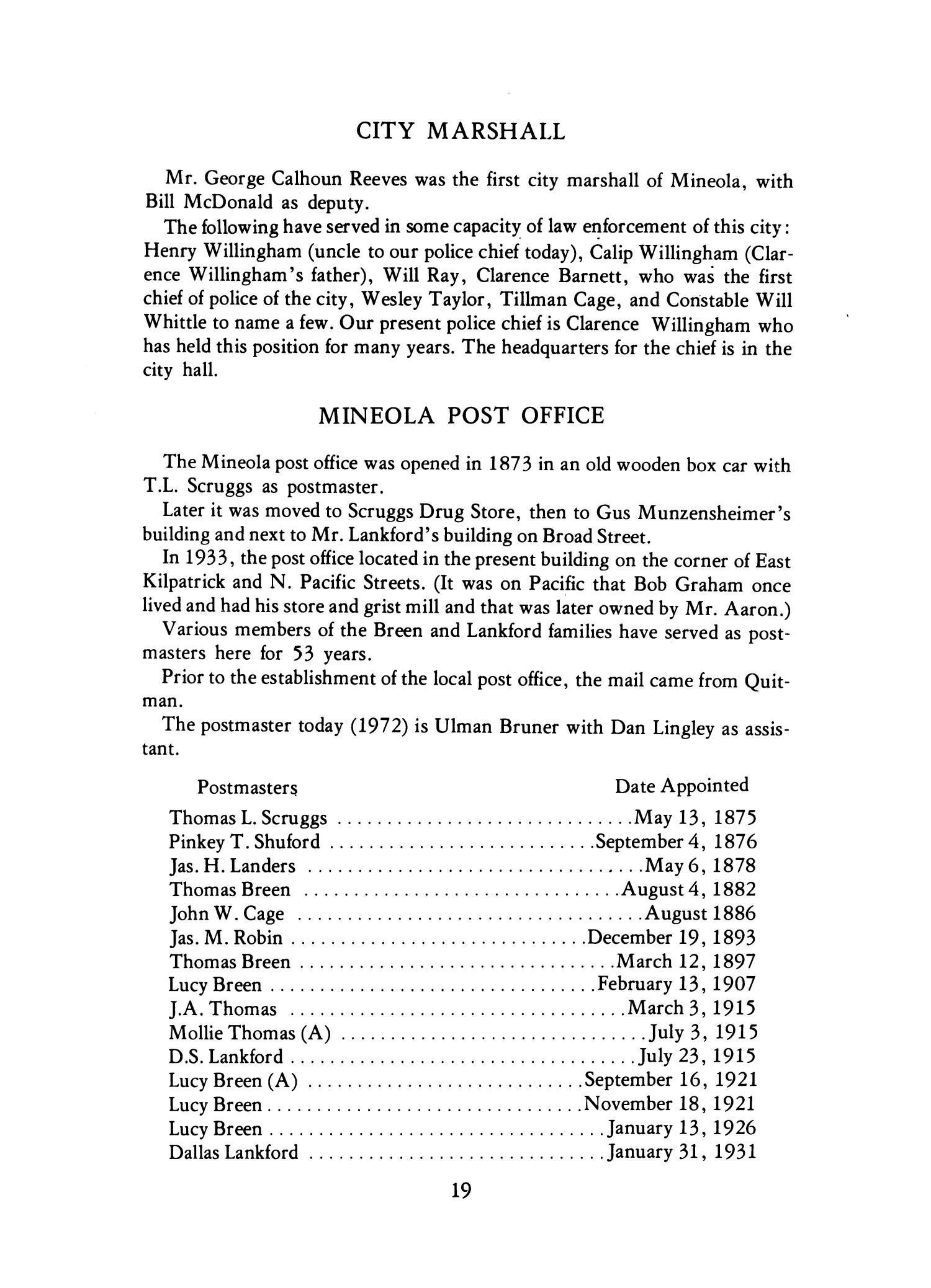History of Mineola, Texas; "Gateway to the Pines"
                                                
                                                    19
                                                