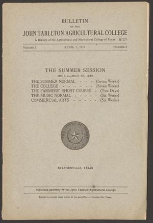 Primary view of object titled 'Catalog of John Tarleton Agricultural College, Summer Session 1919'.