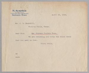 Primary view of object titled '[Letter from A. H. Blackshear, Jr. to J. N. Sherrill, April 25, 1932]'.