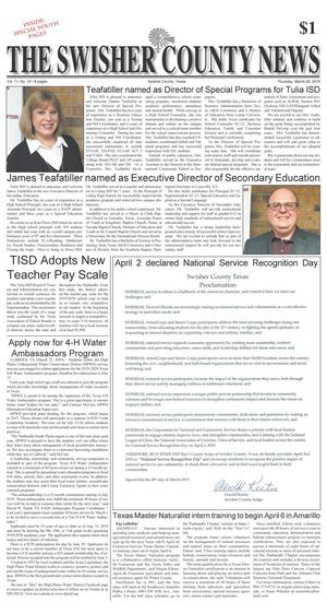 Primary view of object titled 'The Swisher County News (Tulia, Tex.), Vol. 11, No. 14, Ed. 1 Thursday, March 28, 2019'.