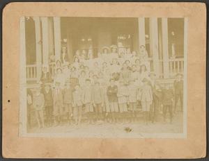 Primary view of object titled '[Photograph of Children at the Central School Building in Cleburne, Texas]'.