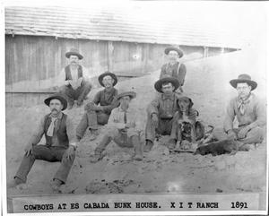 Primary view of object titled '[Cowboys at Escarbada Bunk House]'.