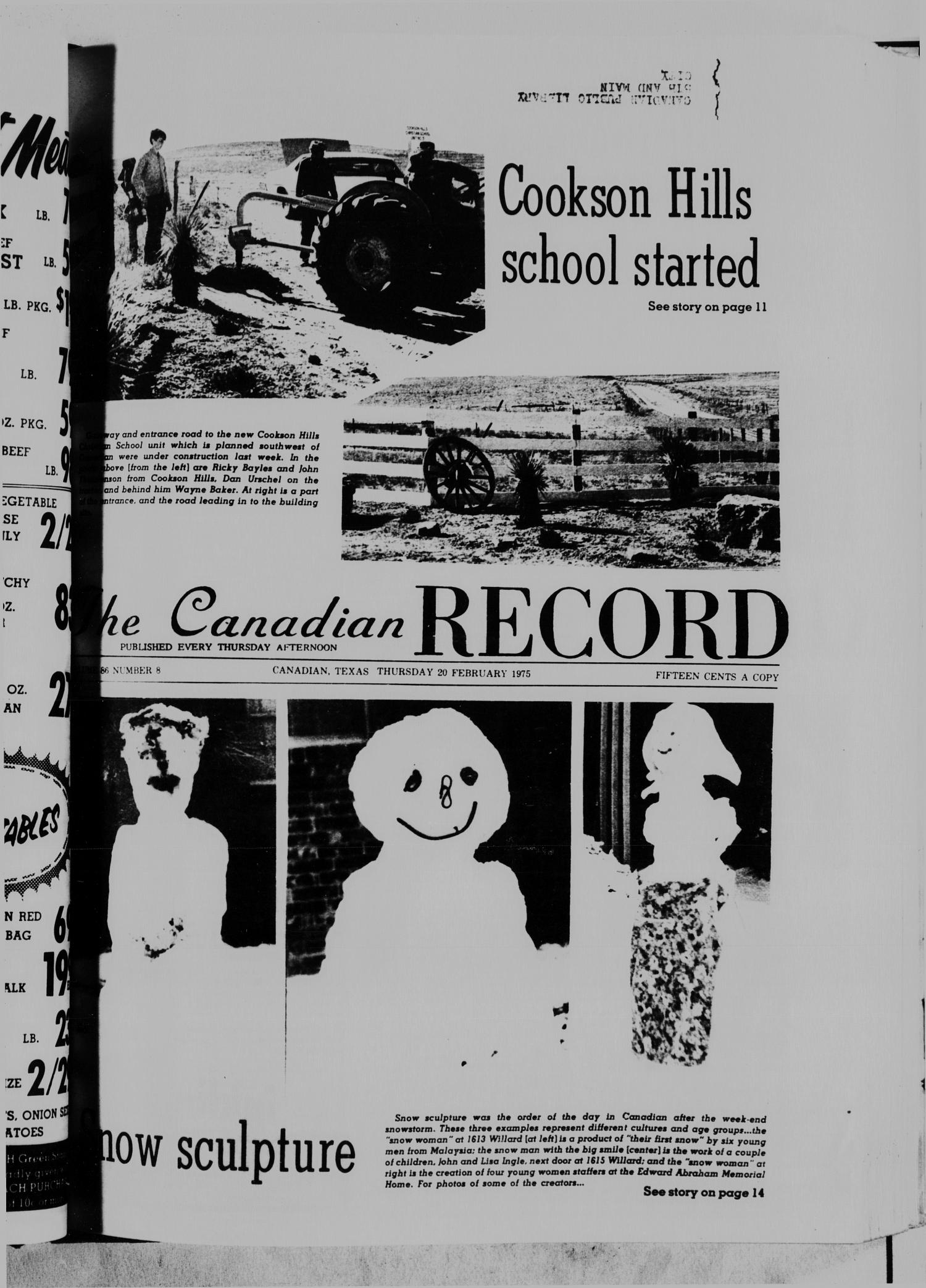 The Canadian Record (Canadian, Tex.), Vol. 86, No. 8, Ed. 1 Thursday, February 20, 1975
                                                
                                                    [Sequence #]: 1 of 19
                                                