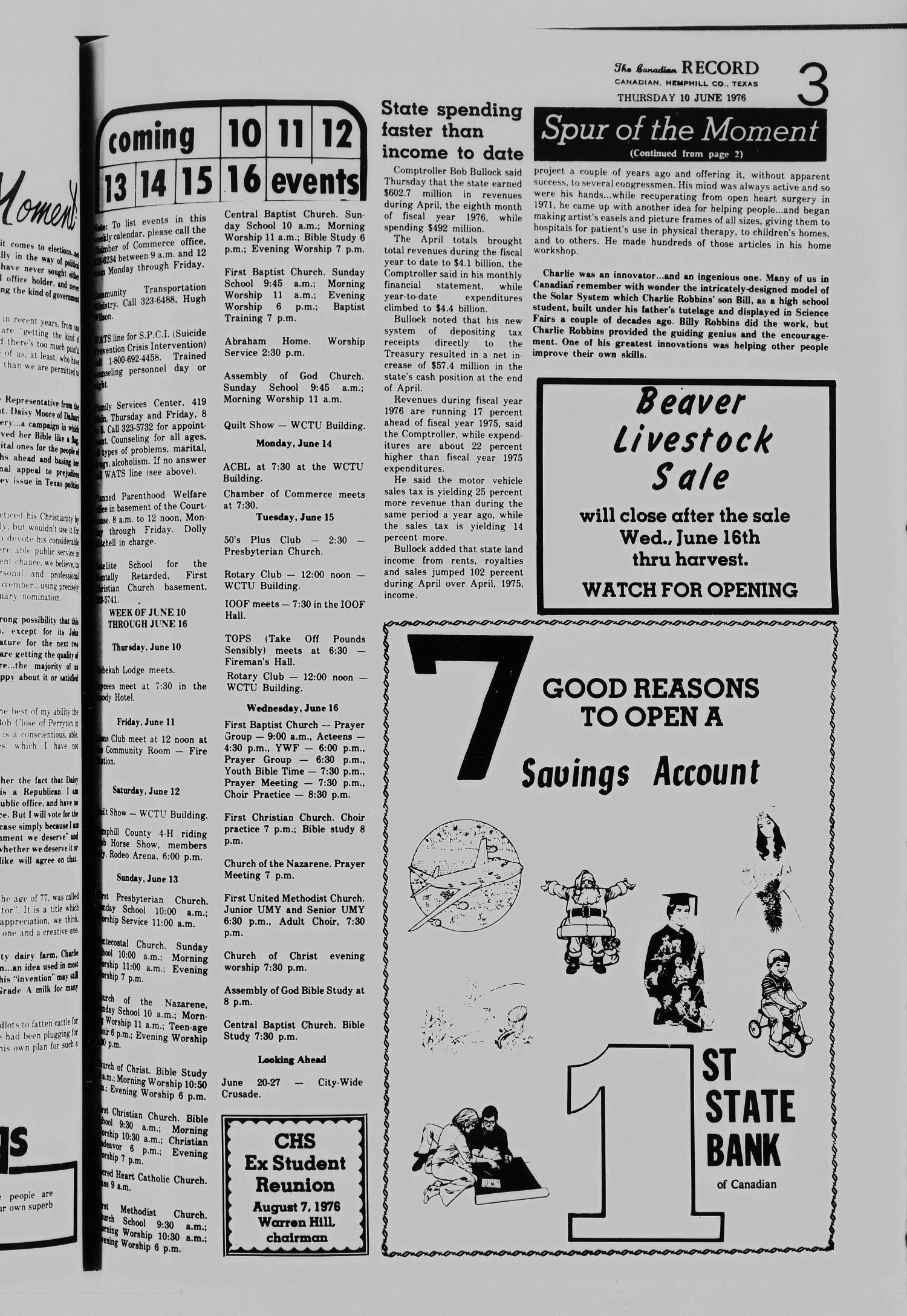 The Canadian Record (Canadian, Tex.), Vol. 87, No. 24, Ed. 1 Thursday, June 10, 1976
                                                
                                                    [Sequence #]: 3 of 22
                                                