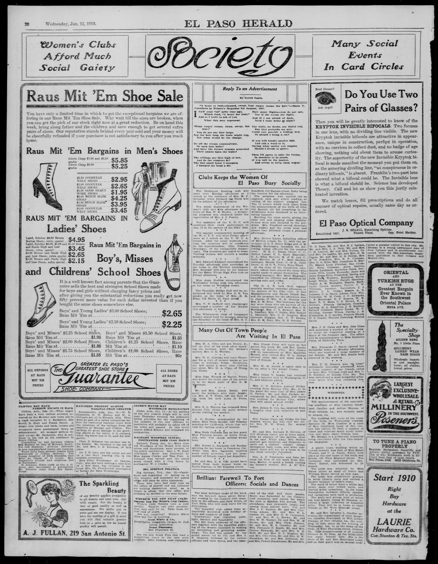 El Paso Herald (El Paso, Tex.), Ed. 2, Wednesday, January 12, 1910
                                                
                                                    [Sequence #]: 20 of 26
                                                