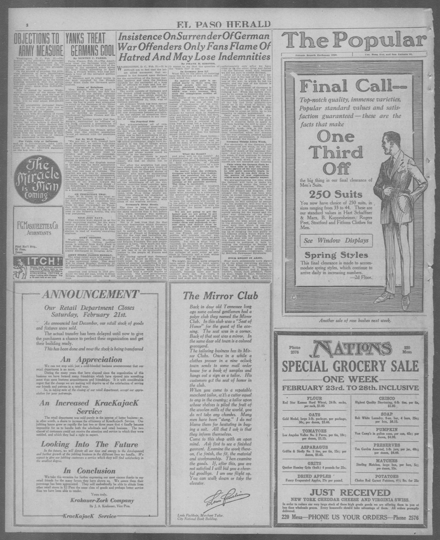 El Paso Herald (El Paso, Tex.), Ed. 1, Saturday, February 21, 1920
                                                
                                                    [Sequence #]: 2 of 36
                                                