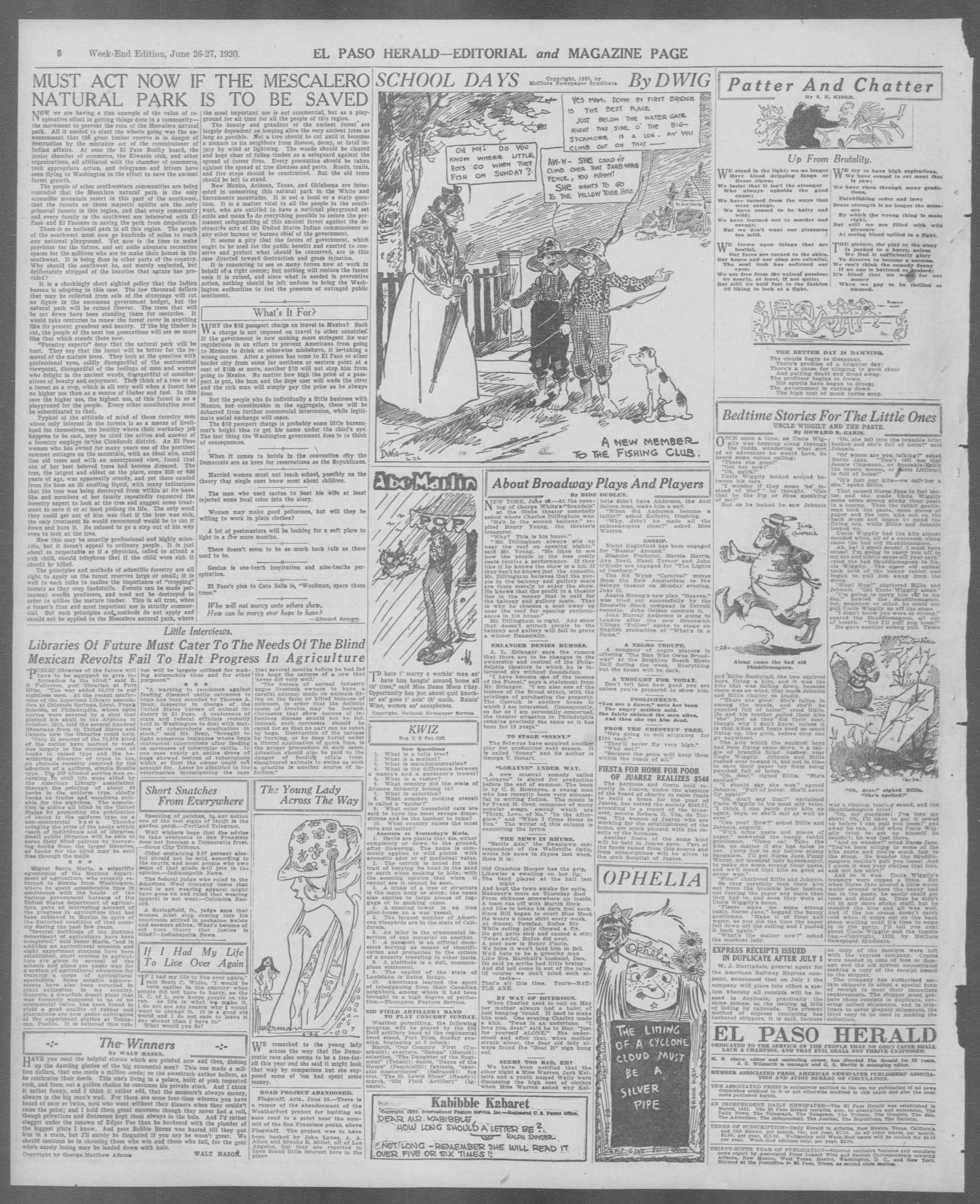 El Paso Herald (El Paso, Tex.), Ed. 1, Saturday, June 26, 1920
                                                
                                                    [Sequence #]: 6 of 32
                                                