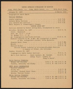 Primary view of object titled 'United Orthodox Synagogues of Houston Newsletter, [Week Starting] January 20, 1967'.