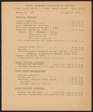 Primary view of object titled 'United Orthodox Synagogues of Houston Newsletter, [Week Starting] March 24, 1967'.