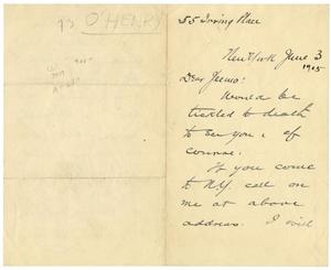 Primary view of object titled '[Handwritten letter from O. Henry to Jeemo]'.