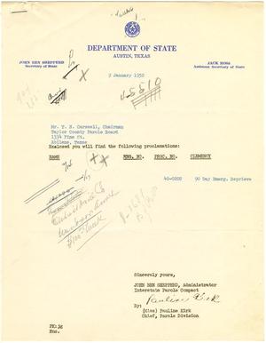 Primary view of object titled '[Form letter from Pauline Kirk to T. N. Carswell - January 9, 1952]'.