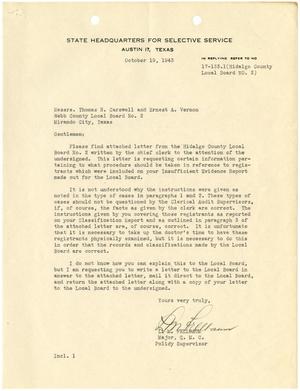 Primary view of object titled '[Letter from Major L. M. Fellbaum to T. N. Carswell and Ernest A. Vernon - October 19, 1943]'.