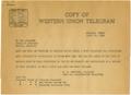 Text: [Telegram from T. N. Carswell to the Governors of Colorado, Arizona, …
