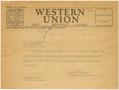 Text: [Telegram from T. N. Carswell to Major B. L. Maloney - April 4, 1941]