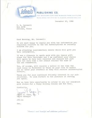 Primary view of object titled '[Letter from James F. Cape, Jr. to T. N. Carswell - December 20, 1966]'.
