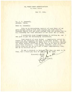 Primary view of object titled '[Letter from E. L. Wade to T. N. Carswell - May 27, 1944]'.