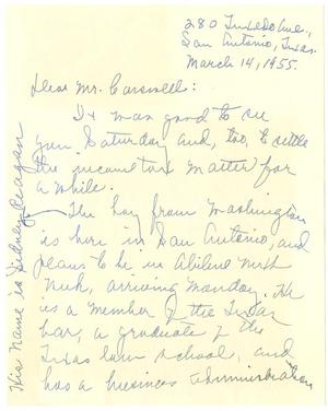 Primary view of object titled '[Letter from Lucie K. Whitehead to T. N. Carswell - March 14, 1955]'.