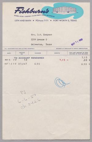 Primary view of object titled '[Account Statement for Fishburn's, May 1950]'.