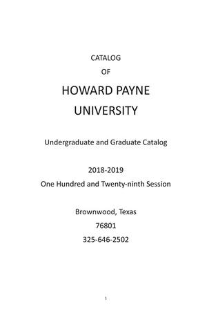 Primary view of object titled 'Catalog of Howard Payne University, 2018-2019'.