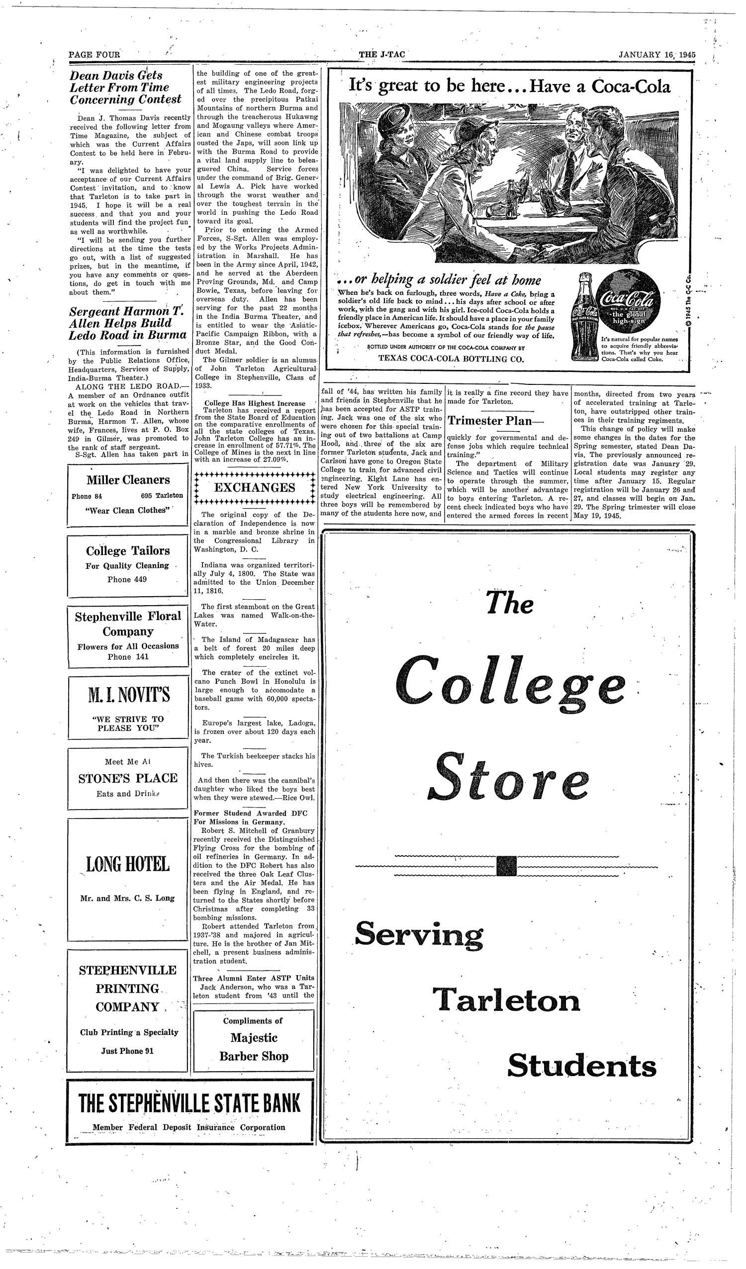 The J-TAC (Stephenville, Tex.), Vol. 25, No. 8, Ed. 1 Tuesday, January 16, 1945
                                                
                                                    [Sequence #]: 4 of 4
                                                