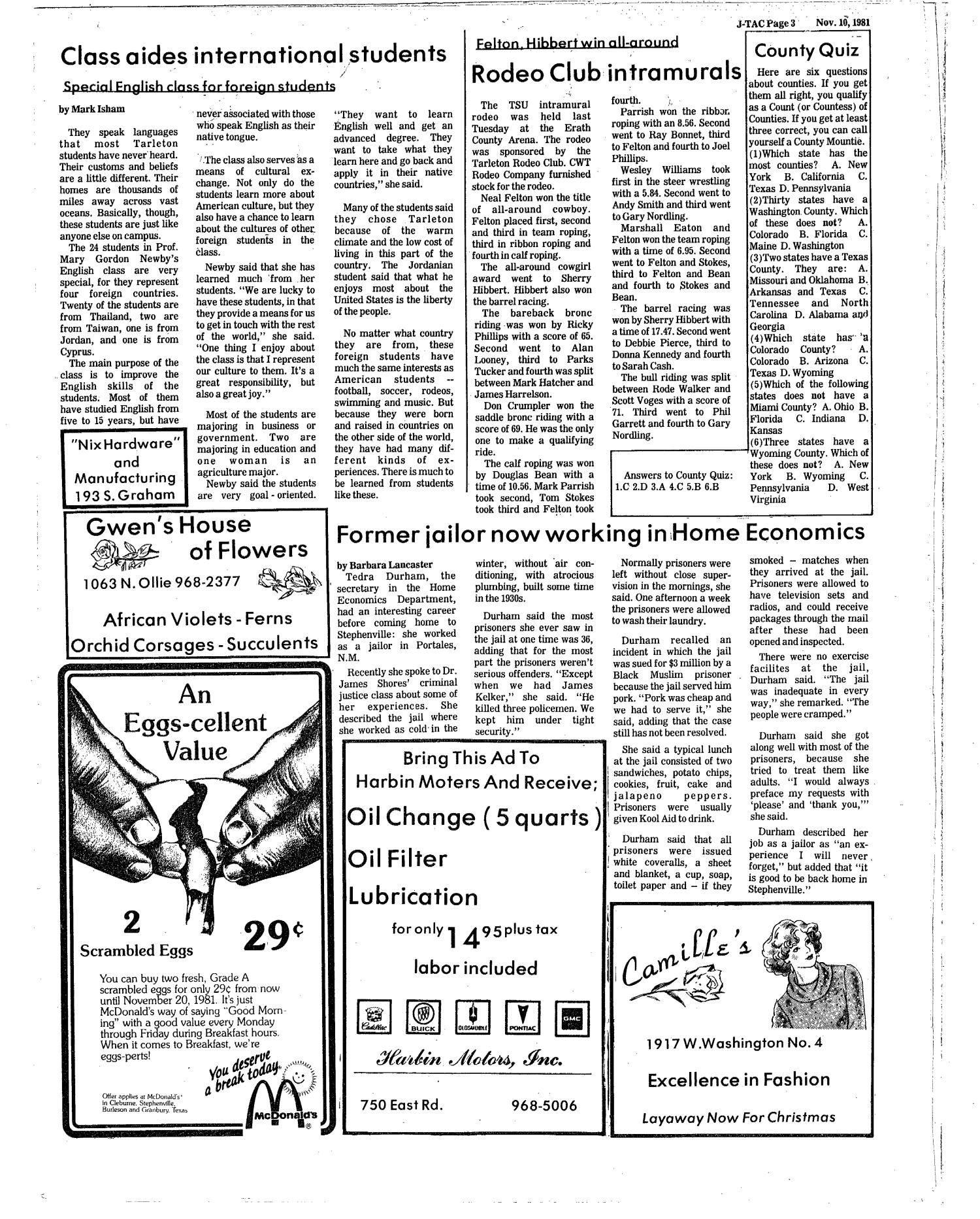 The J-TAC (Stephenville, Tex.), Ed. 1 Tuesday, November 10, 1981
                                                
                                                    [Sequence #]: 3 of 8
                                                