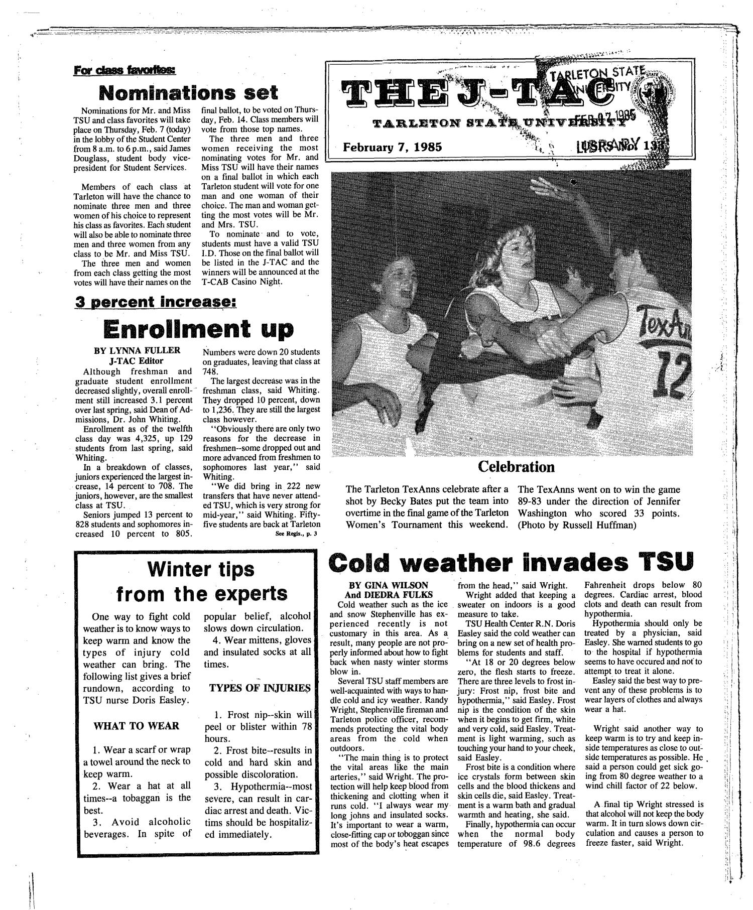 The J-TAC (Stephenville, Tex.), Ed. 1 Thursday, February 7, 1985
                                                
                                                    [Sequence #]: 1 of 19
                                                